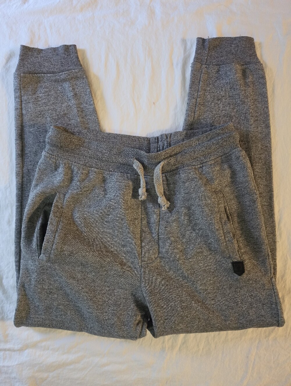 Original Swiss Cross Heather Grey Fleece Elastic Drawstring Jogger Sweatpants S